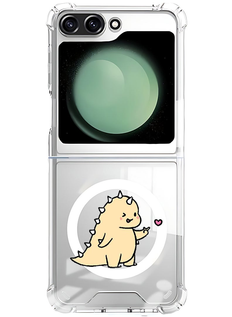 Theodor Magnetic Case for Samsung Galaxy Z Flip 5 Compatible with MagSafe Wireless Charging, Shockproof Phone Bumper Cover Dino love - Image 1