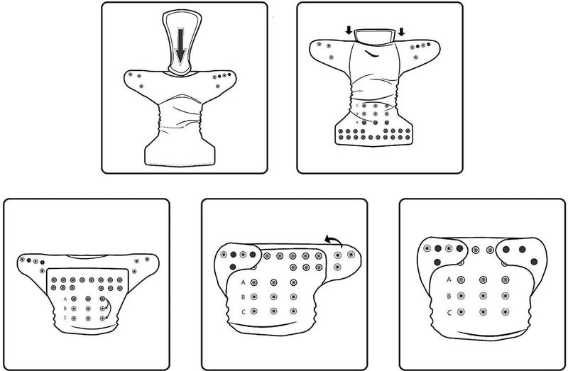 4NEwBiES Reusable Baby Cloth Nappies with Inserts, 4 Diapers and 4 Pads, Adjustable Size 3-15 kg, Multi-Colour (Pack of 4) - Image 2