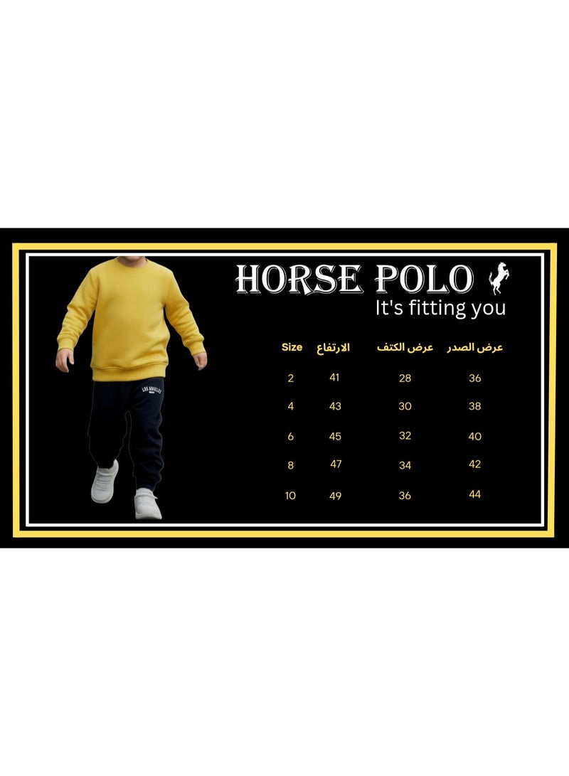Horse Polo Sweatshirt Kids Plain,Yellow - Image 5
