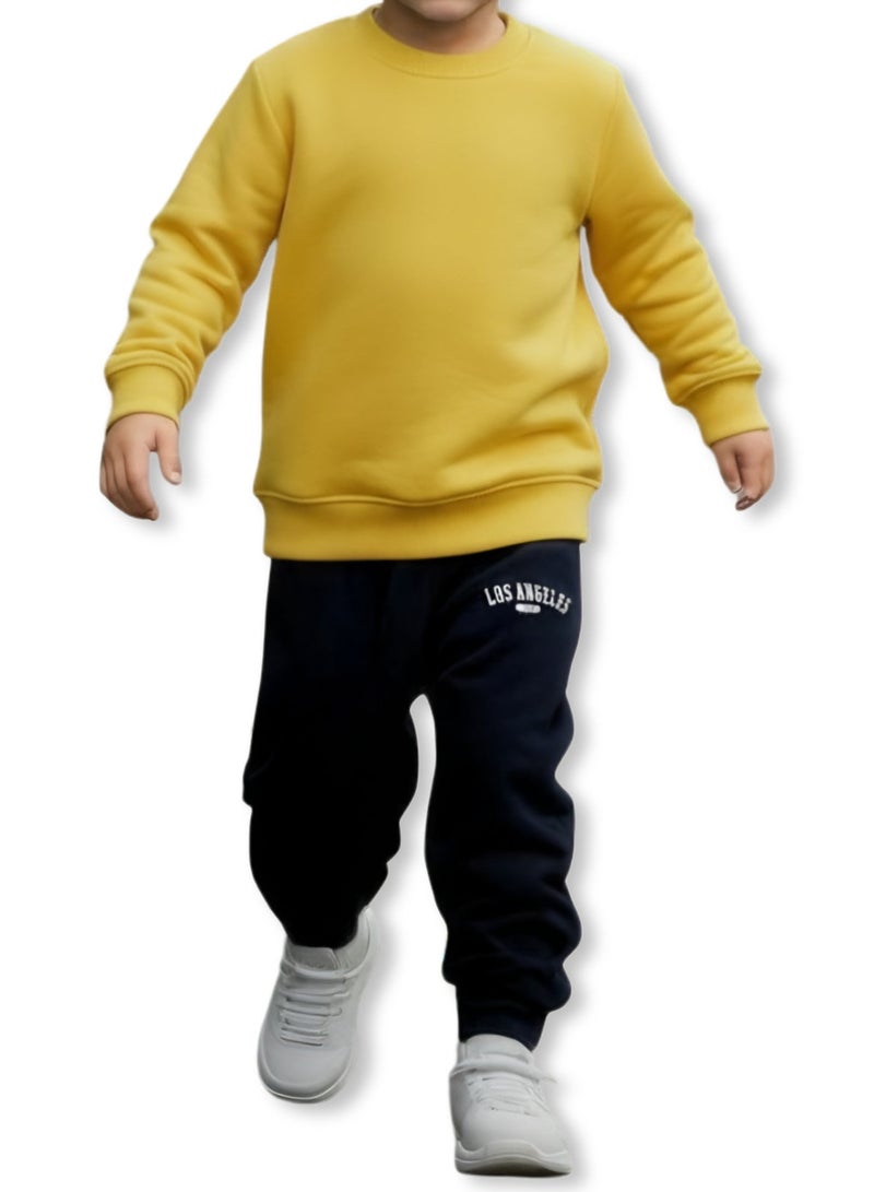 Horse Polo Sweatshirt Kids Plain,Yellow - Image 1