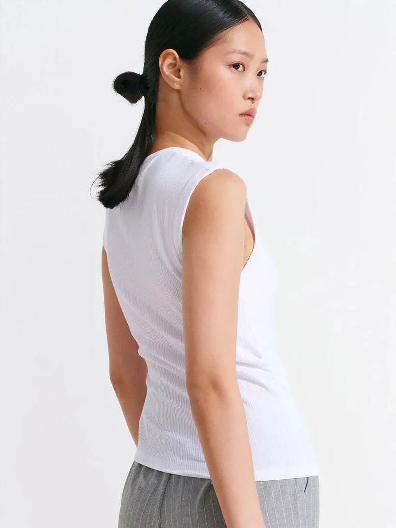 ديلفين Dilvin Sleeveless Ribbed Button-Front Blouse