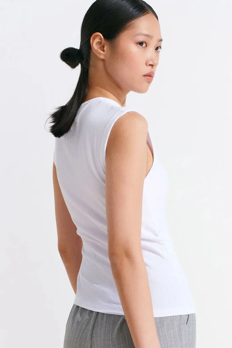 Dilvin White DILVIN Sleeveless Ribbed Button-Front Blouse for Women | Best Price UAE