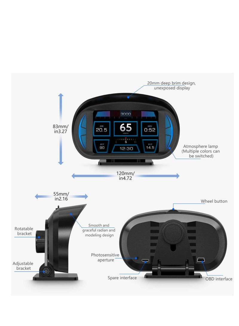 Universal OBD2 Digital Speedometer & HUD - Multi-Function HD Display with Speed, Tachometer & Alerts for Vehicles 2008+ - Image 5