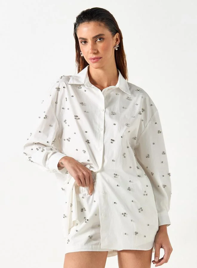 2Xtremz 2Xtremz All-Over Embellished Shirt with Long Sleeves