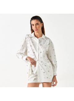 2Xtremz 2Xtremz All-Over Embellished Shirt with Long Sleeves  - Image 1