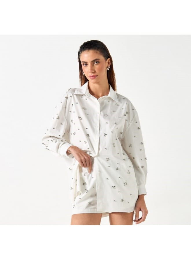 2Xtremz 2Xtremz All-Over Embellished Shirt with Long Sleeves  - Image 1