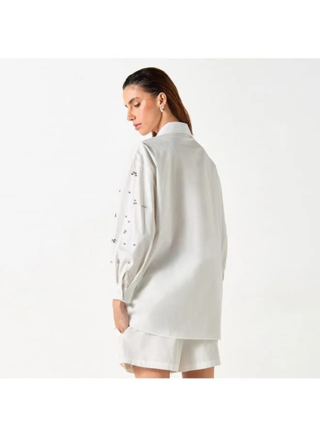 2Xtremz 2Xtremz All-Over Embellished Shirt with Long Sleeves