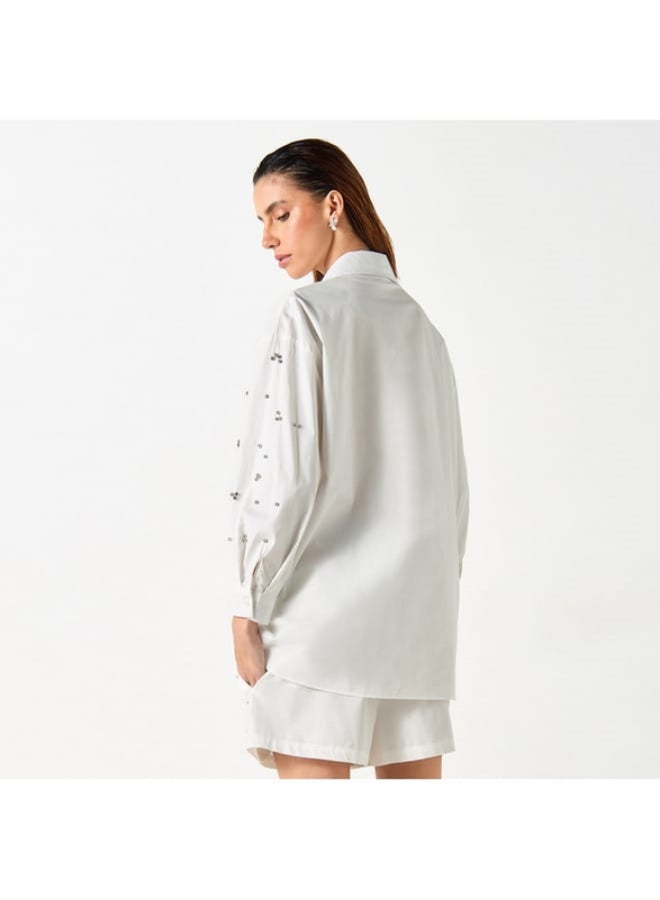 2Xtremz 2Xtremz All-Over Embellished Shirt with Long Sleeves  - Image 3