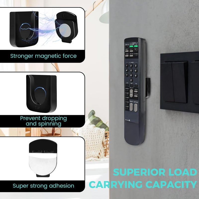 YHCG 6 Piece Magnetic Remote Control Holder Wall Mount, Self Adhesive TV Remote Control Rack, Hole-Free Phone Charging Organizer Storage Containers for Home Office School Supply Storage - Image 5