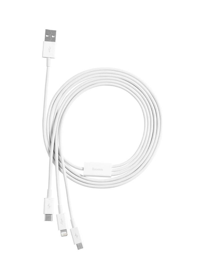 بيسوس كابل شحن سريع متعدد 3 في 1، بتصميم ذكي متوافق مع آيفون/ منفذ Type C/ مايكرو USB لأجهزة آيفون وآيباد ومنافذ مايكرو USB والهواتف الذكية Type C، يدعم الشحن السريع ومزود بعدد 3 منافذ أبيض - Image 2