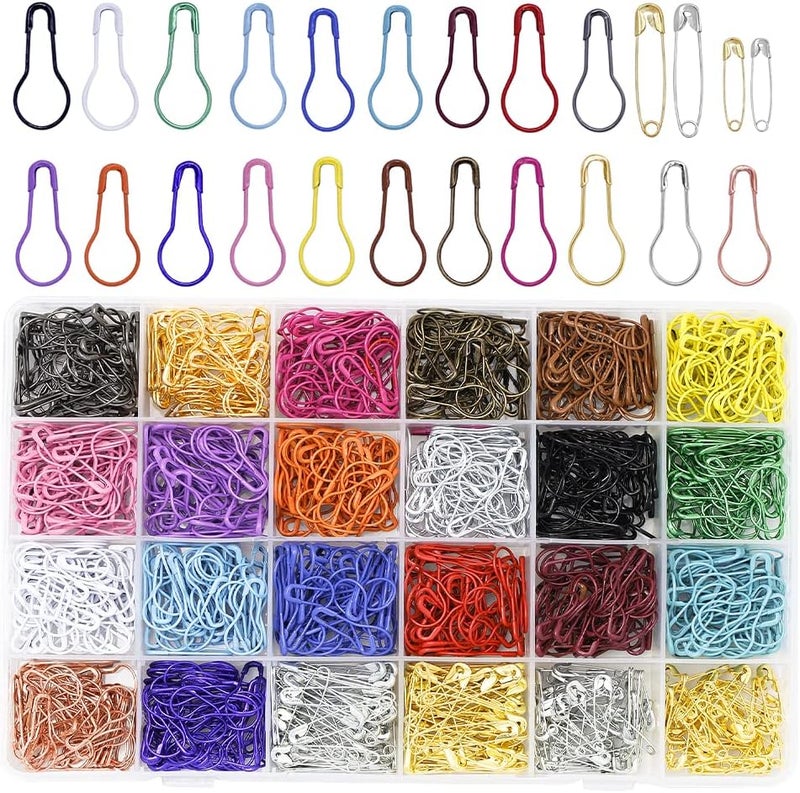 Mayboos 1200 Pcs 22 Colors Metal Safety Pins,Bulb Gourd Pins Pear Shaped Pins for Knitting Stitch Markers, Sewing Clothing DIY Craft Making with Storage Box - Image 1