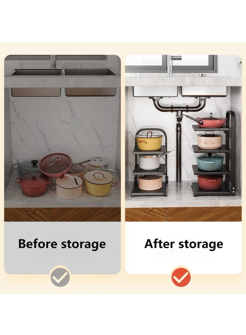 Pot Rack Organizer Pot and Pan Organizer Kitchen Storage Rack Wall Mounted Pot Rack with Adjustable Dividers Pot Storage Organizer for Kitchen Counter and Under The Sink(4 Tiers) - Image 3