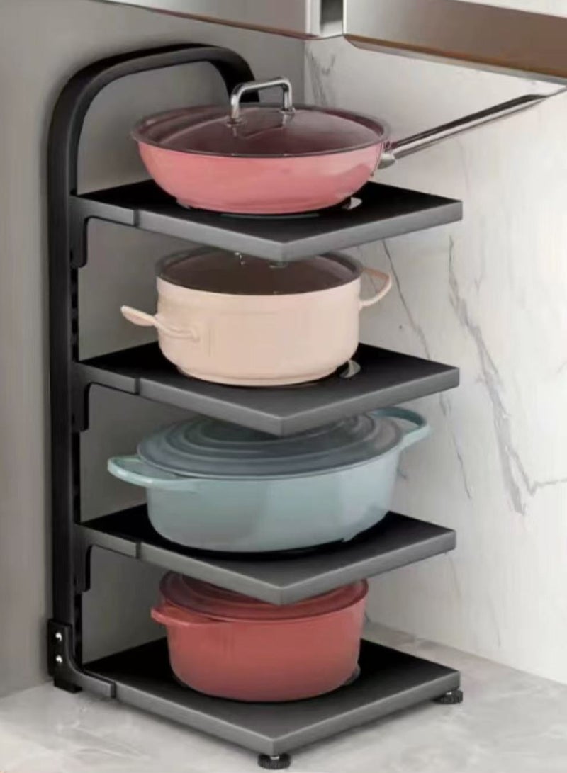Pot Rack Organizer Pot and Pan Organizer Kitchen Storage Rack Wall Mounted Pot Rack with Adjustable Dividers Pot Storage Organizer for Kitchen Counter and Under The Sink(4 Tiers) - Image 1