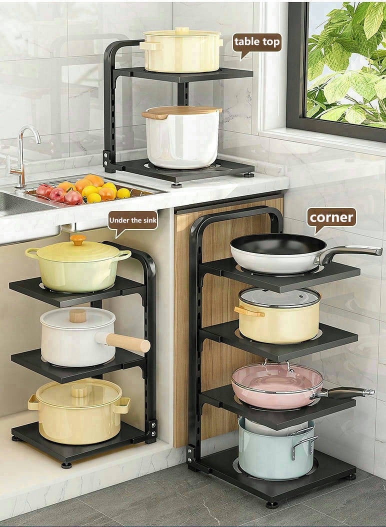 Pot Rack Organizer Pot and Pan Organizer Kitchen Storage Rack Wall Mounted Pot Rack with Adjustable Dividers Pot Storage Organizer for Kitchen Counter and Under The Sink(4 Tiers) - Image 4