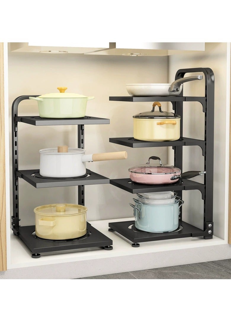 Pot Rack Organizer Pot and Pan Organizer Kitchen Storage Rack Wall Mounted Pot Rack with Adjustable Dividers Pot Storage Organizer for Kitchen Counter and Under The Sink(4 Tiers) - Image 2