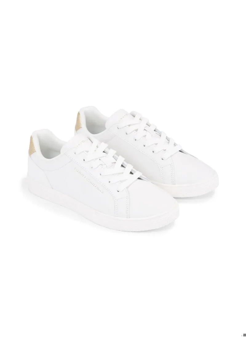 TOMMY HILFIGER Women's Essential Metallic Leather Cupsole Trainers -  Leather upper, Off White