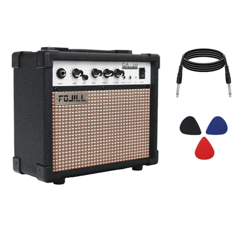 Fojill 20W Watt Electric Guitar Amplifier Amp Practice Small Portable Travel Mini Amp with 3.5 Headphone Jack Aux Distortion Gain Treble Bass Volume (Black, 20W) - Image 1