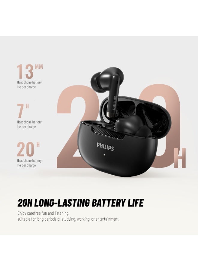 Philips Earbuds, Bluetooth Earbuds, Headphone, Open Ear Ring True Open Ear Headphones, True Wireless Earbuds - Bluetooth ， In-Ear Headphones， Bluetooth-20H Playtime, 13mm Composite Diaphragm, AI Call Noise Reduction, 38ms Low Latency, High-Resolution Lossless Sound for Gaming, Work, Travel & iPhone Android TAT2020 black - Image 2