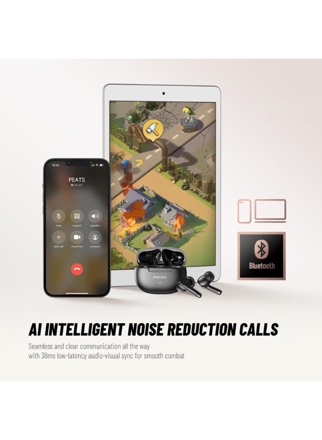Philips Earbuds, Bluetooth Earbuds, Headphone, Open Ear Ring True Open Ear Headphones, True Wireless Earbuds - Bluetooth ， In-Ear Headphones， Bluetooth-20H Playtime, 13mm Composite Diaphragm, AI Call Noise Reduction, 38ms Low Latency, High-Resolution Lossless Sound for Gaming, Work, Travel & iPhone Android TAT2020 black - Image 4