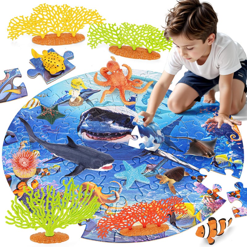 THINKBAY 14PCS Realistic Ocean Sea Animals Coral Toys with 20 Floor Puzzles for Kids Kids Ocean Animals Toys Including SharkOctopusStarfishSea Turtle for Toddler Boys Girls Birthday Gifts - Image 3