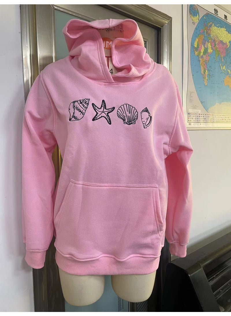 Generic Embroidered Logo Hooded Sweatshirt for Women Pink  - Image 1