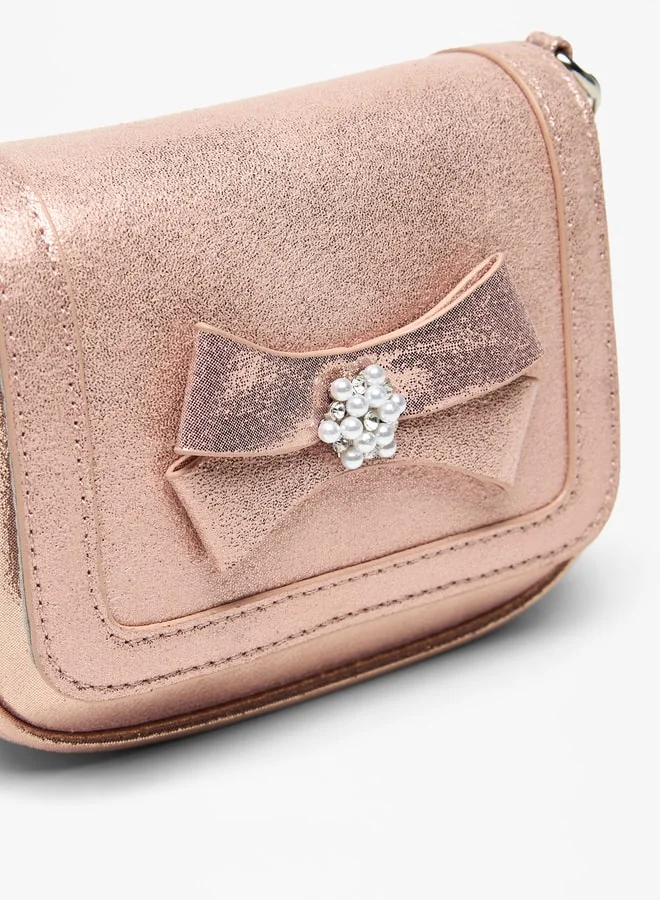 Flora Bella By Shoexpress Bow Accent Crossbody Bag with Chain Strap and Magnetic Closure