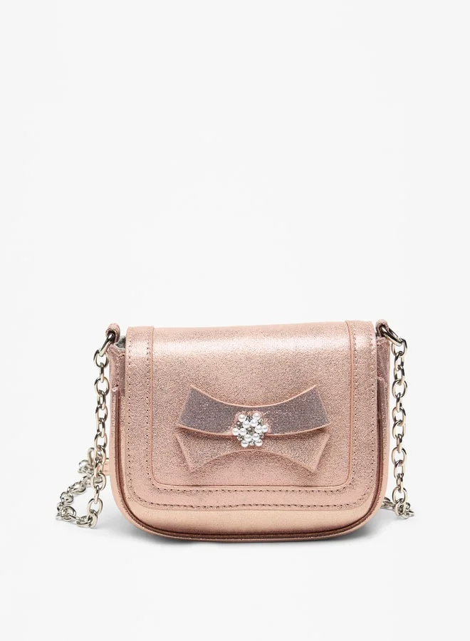 Flora Bella By Shoexpress Bow Accent Crossbody Bag with Chain Strap and Magnetic Closure