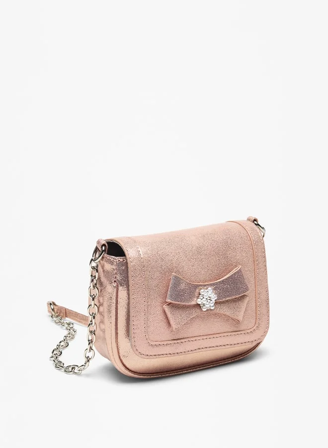 Flora Bella By Shoexpress Bow Accent Crossbody Bag with Chain Strap and Magnetic Closure
