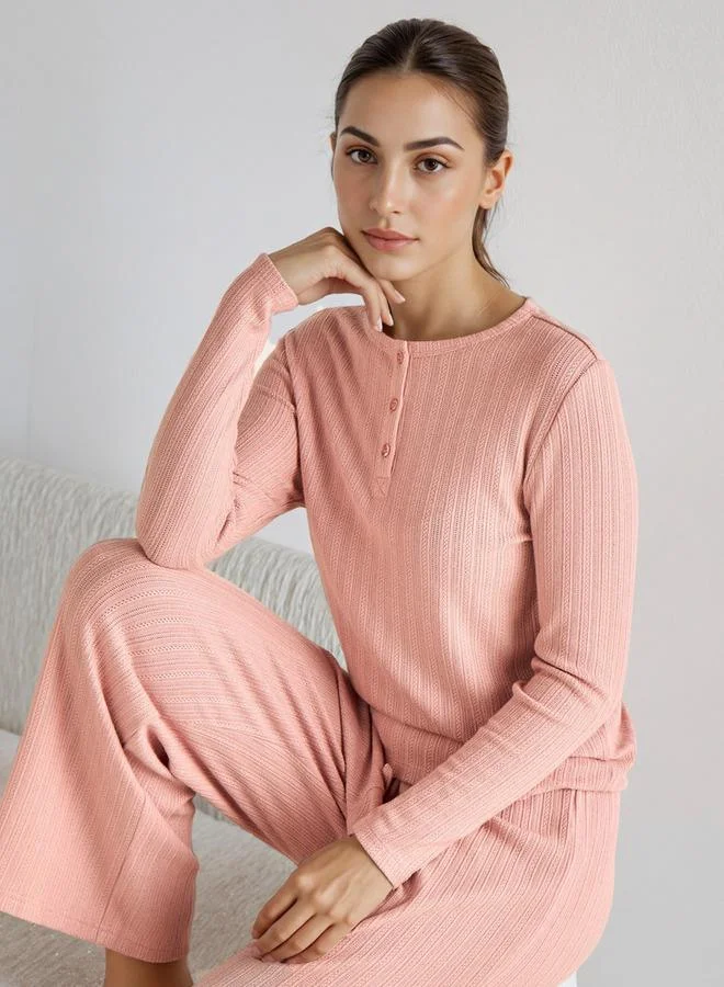 Splash FAV Pyjama Set Textured Top & Trousers Polyester Blend