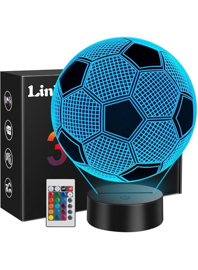 Football Gifts for Boys, 3D Illusion Night Lamp, Football Night Light for Kids Girls, 16 Colors Change,  Birthday Gift, Bedroom Accessories Decor for Football Fans 【Energy Class A+++】  - Image 1