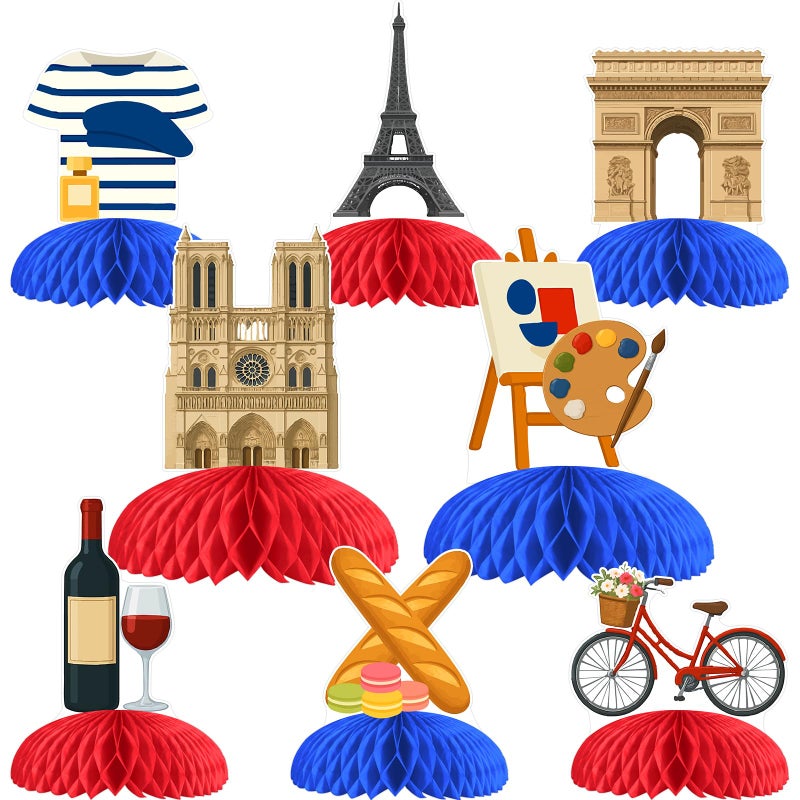 Cheerupp 8 Pcs Romantic France Honeycomb Centerpieces Decorations Paris Table Toppers Decor Eiffel Tower 3D Table Signs for Baby Shower Birthday Party Supplies - Image 3
