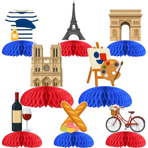Cheerupp 8 Pcs Romantic France Honeycomb Centerpieces Decorations Paris Table Toppers Decor Eiffel Tower 3D Table Signs for Baby Shower Birthday Party Supplies - Image 1