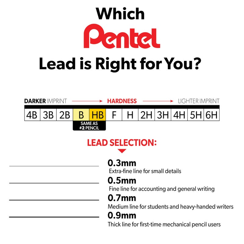 Pentel إعادة تعبئة قلم رصاص بنتل سوبر هاي بوليمر، (0.7 مم)، متوسط، HB، 12 أنبوب، 360 قطعة من الرصاص (C27-HB) - Image 5