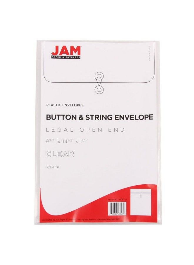 JAM Paper - Plastic Envelopes With Button & String Tie Closure Legal Open End 9 3 4 X 14 1 2 Clear 12 Pack - Image 1
