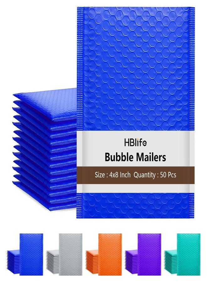 هبلايف مجموعة HBlife من 50 مغلفًا فقاعيًا، مقاس 4×8 بوصة، مغلفات بلاستيكية زرقاء ذاتية الإغلاق، مغلفات مبطنة، أكياس شحن وتغليف للشركات الصغيرة - Image 1