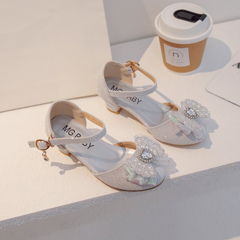 Children''s Shoes 2026 Spring Kids Cute Girls'' Rhinestone Princess Shoes Leather Shoes Crystal Shoes Baby Bowknot Single Shoes - Image 1