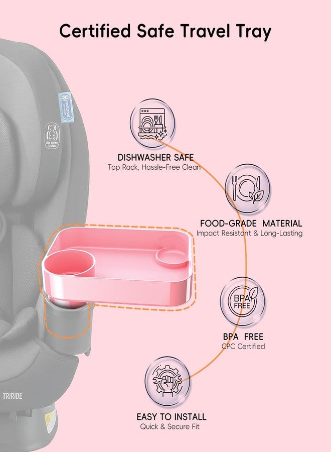 PPTSLID Toddler Car Seat Snack Tray - 3 Inch Cup Holder with Dip Well Fits Most Sippy Cups & Straw Bottles, Mess-Free Square Kids Travel Tray Road Trip Essentials, Pink - Image 2