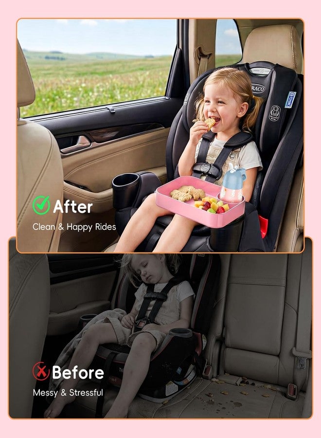 PPTSLID Toddler Car Seat Snack Tray - 3 Inch Cup Holder with Dip Well Fits Most Sippy Cups & Straw Bottles, Mess-Free Square Kids Travel Tray Road Trip Essentials, Pink - Image 4