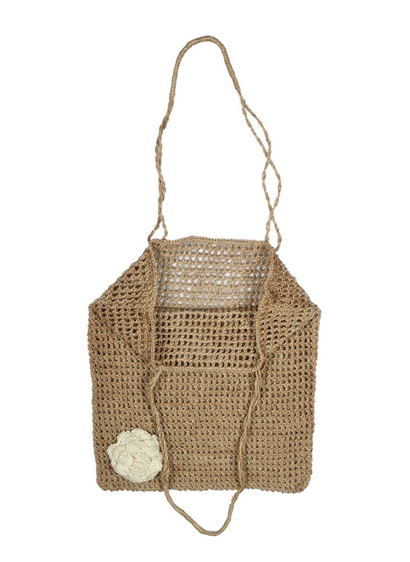 N & H N&H Women's Handwoven Crochet Ladies Shopping Bag with White Rose Embroidered Work  - Image 3