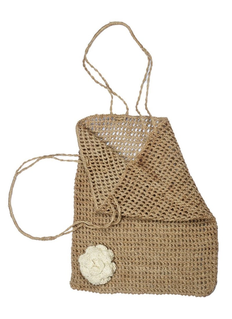 N & H N&H Women's Handwoven Crochet Ladies Shopping Bag with White Rose Embroidered Work  - Image 2