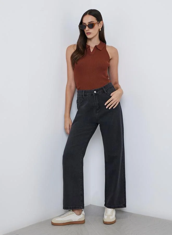 Styli Styli High Rise Wide Leg Jeans