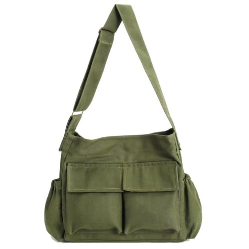 VODIU Canvas Messenger Bag Large Hobo Crossbody bags for Women,Men, Shoulder Tote Handbags with Laptop pocket Green - Image 1