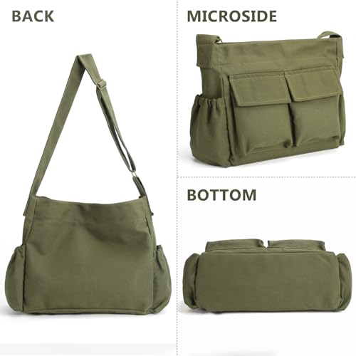 VODIU Canvas Messenger Bag Large Hobo Crossbody bags for Women,Men, Shoulder Tote Handbags with Laptop pocket Green - Image 5