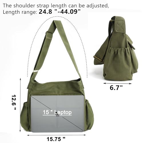 VODIU Canvas Messenger Bag Large Hobo Crossbody bags for Women,Men, Shoulder Tote Handbags with Laptop pocket Green - Image 3