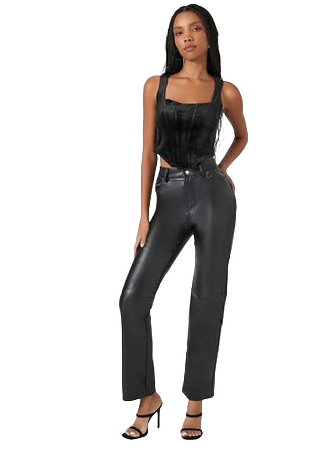 FOREVER 21 Faux Leather High-Rise Straight Pants - Image 1