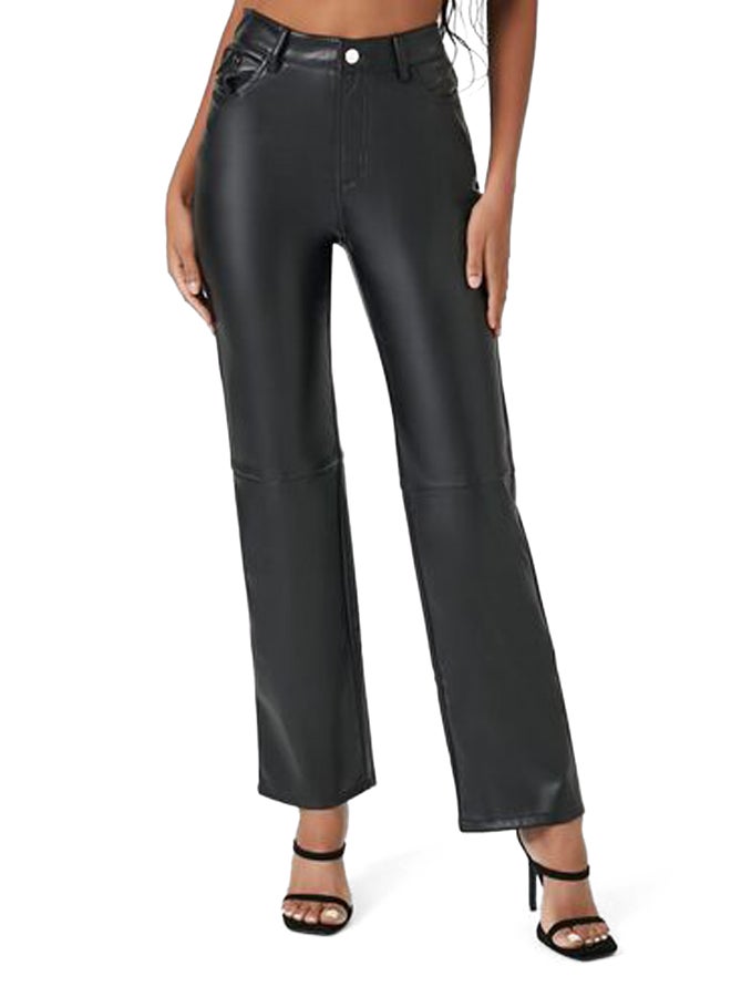 FOREVER 21 Faux Leather High-Rise Straight Pants - Image 2
