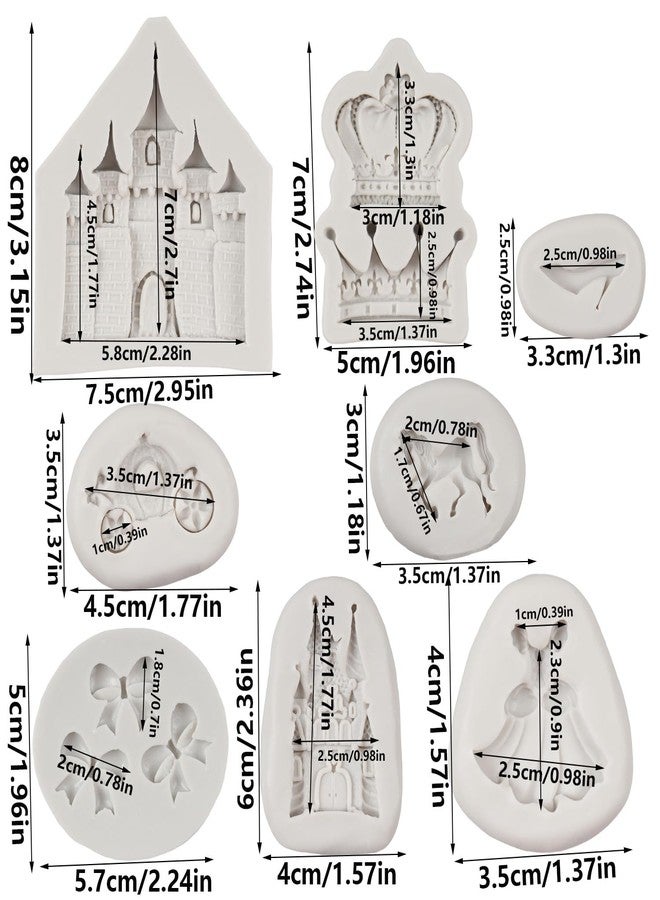 FCKEMLDS Cinderella Themed Fondant Mold Silicone Castle Crystal Shoes Pumpkin Carriage Crown Bow Chocolate Candy Mold For Cake Decorating Cupcake Topper Polymer Clay Gum Paste Set Of 8 - Image 2