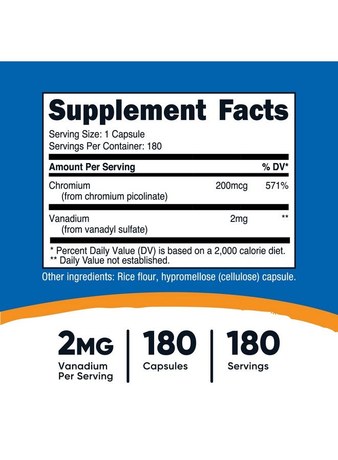 Nutricost Vanadium + Chromium 2mg 180 Vegetarian Capsules - Gluten Free, Non-GMO - Vanadium Supplement - Image 2