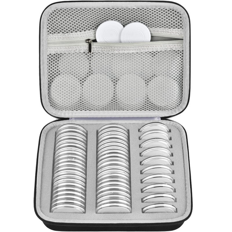 GWCASE 52 Pieces 46mm Coin Capsules with 6 Sizes (20/25/ 27/30/ 38/ 46mm), Collector Case with Foam Gasket and Storage Organizer for Coin Collection Supplies (Box Only) - Grey Inner - Image 1