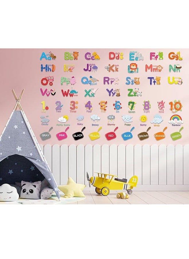 Happy D 9 Sheets Alphabet Numbers Wall Decals - Color Weather Learning Educational Stickers Peel and Stick Animal Wall Decals for Kids Toddlers Classroom Playroom Daycare Nursery Bedroom Decorations - Image 4